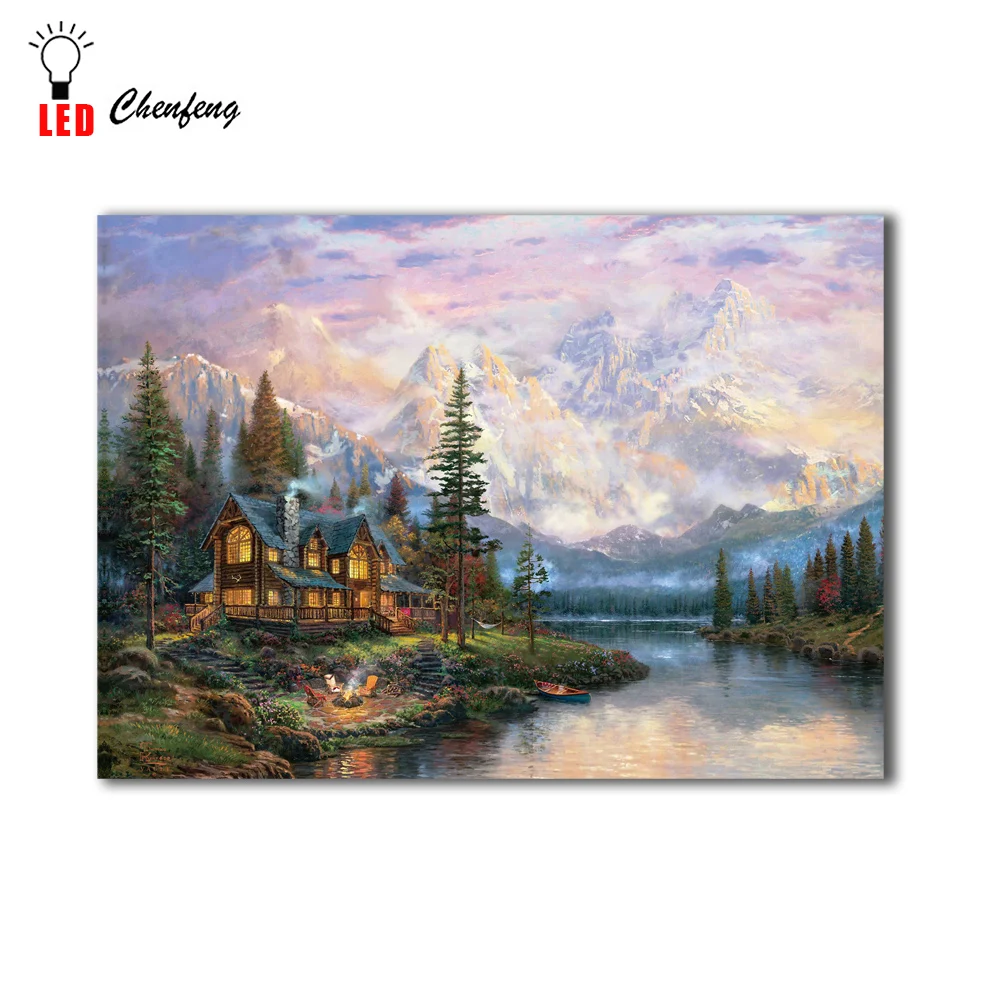 Led холст печать каюты с пейзажами Соборная горная СТЕНА картина свет вверх