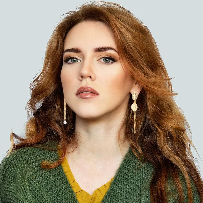 LILIE&ampWHITE Fashion Coins Long Drop Asymmetrical Earrings 2018 Gold Color Chain Imitation Pearls Women Jewelry HC | Украшения и