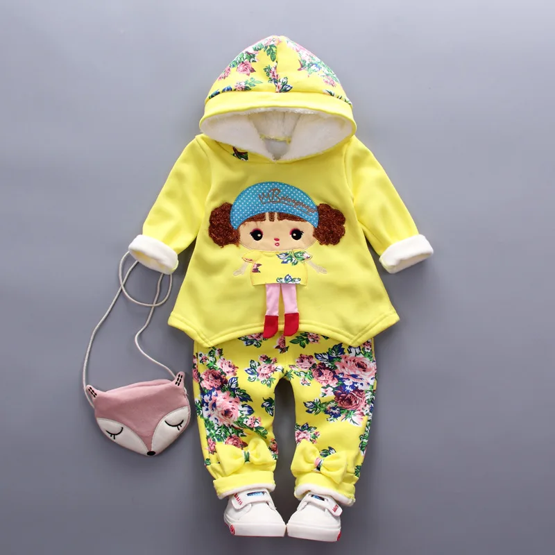 ErLou BZT yellow Модное детское нижнее белье для девочек с ватной подкладкой для Костюмы комплекты зимние детские толстовки с капюшоном и штаны комплект из 2 шт./компл. теплая одежда для малышей, спортивные костюмы для детей - Цвет: ErLou BZT yellow