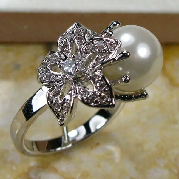Кольцо из серебра 925 пробы с белым жемчугом размер #5 6 7 8 9 10 11 12 TR130|ring scope|ring mickeyring stem