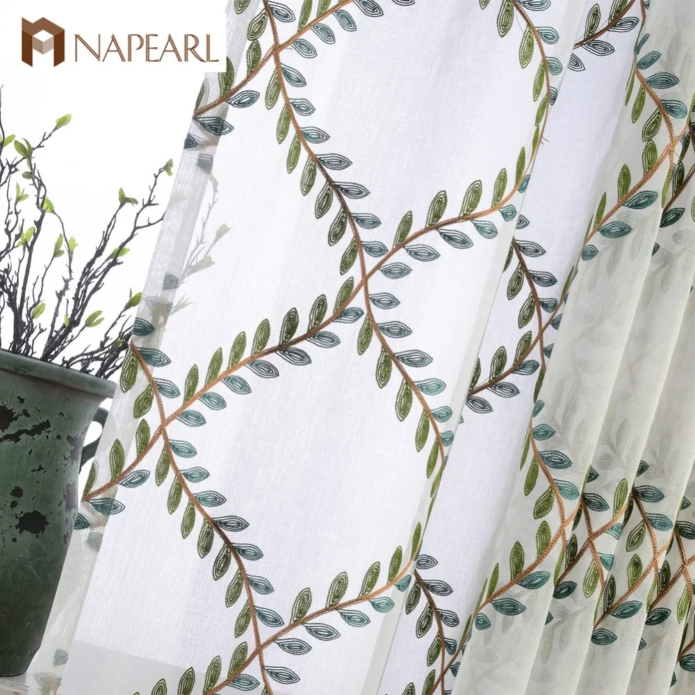 NAPEARL вышитые Rideaux Sheers шторы для окон современные прозрачные листья дизайн