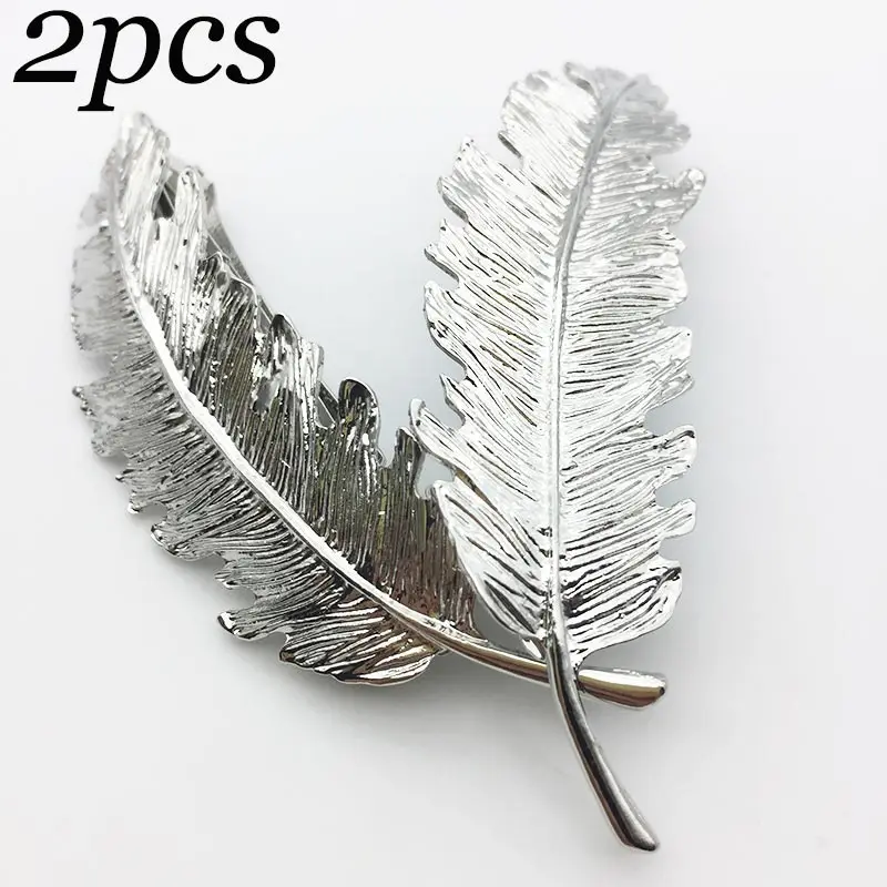 slivery leaf New 2PCS Fashion Metal Leaf Shape Hair Clip Barrettes Crystal Pearl Hairpin Barrette Color Feather Hair Claws Hair Styling Tool - Цвет: slivery leaf