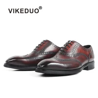 vikeduo full brogue handmade mens oxford shoes genuine leather brown wedding office party mans footwear luxury zapato de hombre
