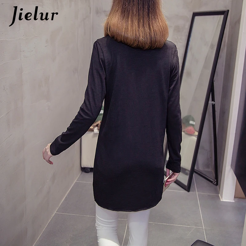 Jielur 2019 Осенняя модная женская футболка с дырками однотонные корейские свободные