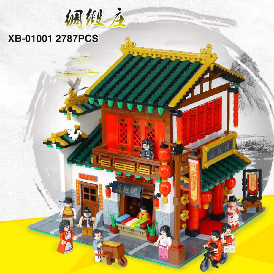 Hot City Street View Chinatown шелковый атлас магазин Building Block saleman цифры кирпич развивающие игрушки коллекция для детей