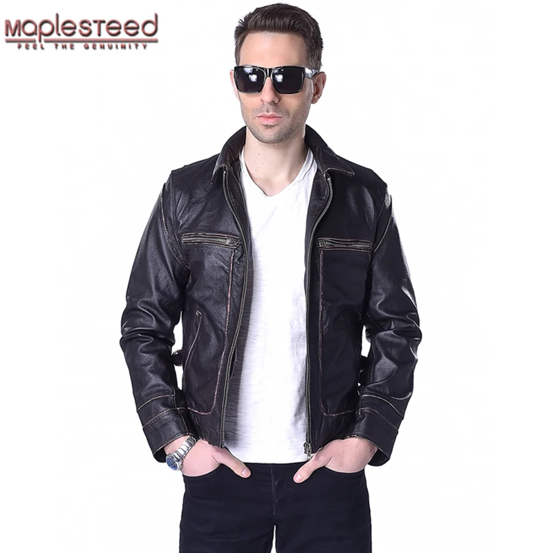 Мужская кожаная куртка винтажная коричневая мотоциклетная бомбер из 100%