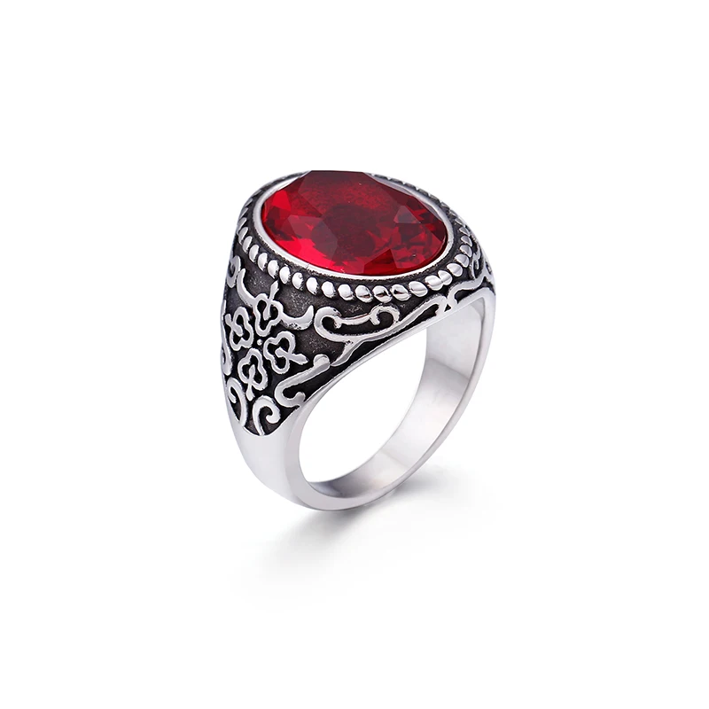 Silver Red Высокое качество стразы кольцо для Для мужчин Винтаж Нержавеющая сталь обручальное кольцо синий и красный цвета зеленый прозрачный кольцо с большим камнем вечерние Титан ювелирные изделия - Цвет основного камня: Silver Red