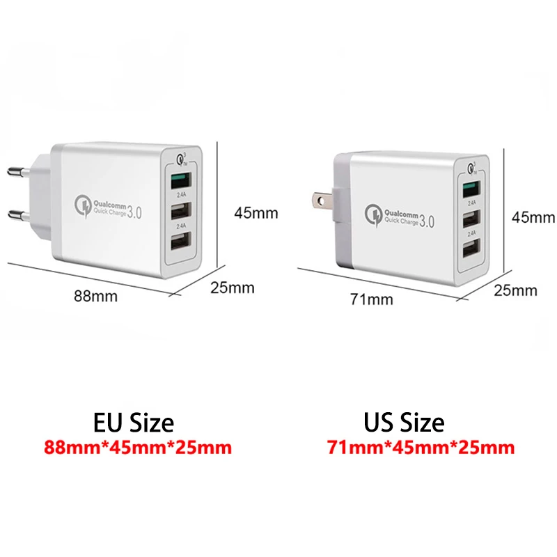 3 Порты Быстрый Зарядное устройство QC 0 30 W USB для iphone 7 8 ipad samsung S8 huawei Xiaomi быстро QC3.0