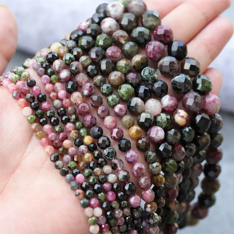 2-10mm Round 64 Faceted Mixed Color Tourmaline Beads Natural Stone For Jewelry Making 15'' DIY Trinket Gift | Украшения и