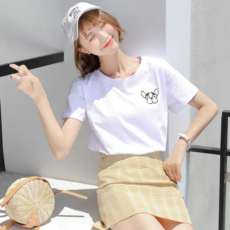Белая футболка женское летнее платье с коротким рукавом 2019 Новое корейское