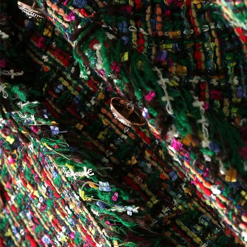 2019 дизайн зеленый твидовый Длинный блейзер с кисточками куртки женские тонкие