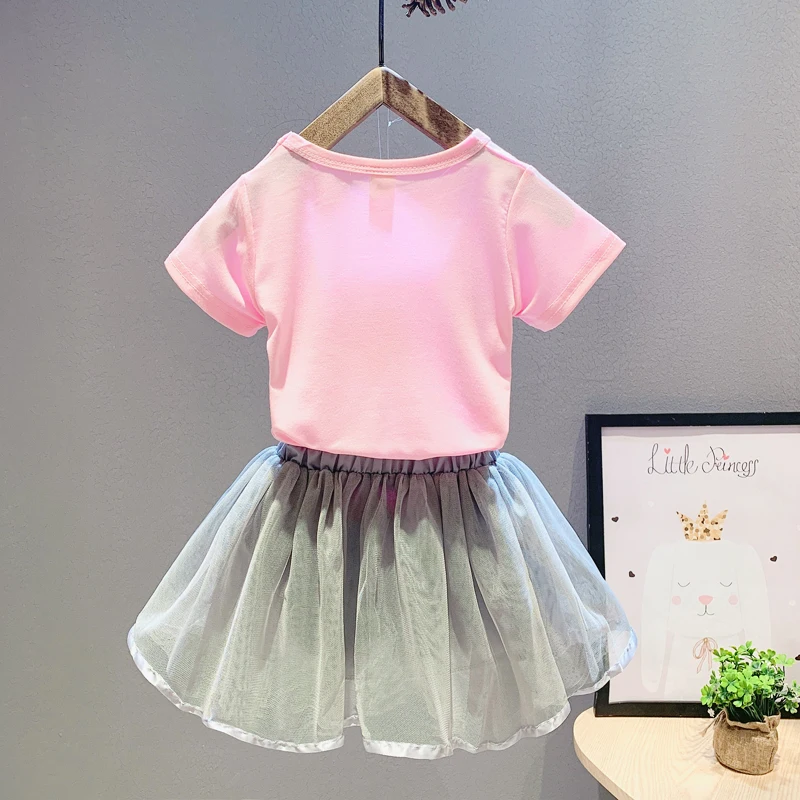 BibiCola children girls sets summer cartoon t-shirt +tutu skirts casual cute lace cotton kids girl clothing suits fashion dress | Детская