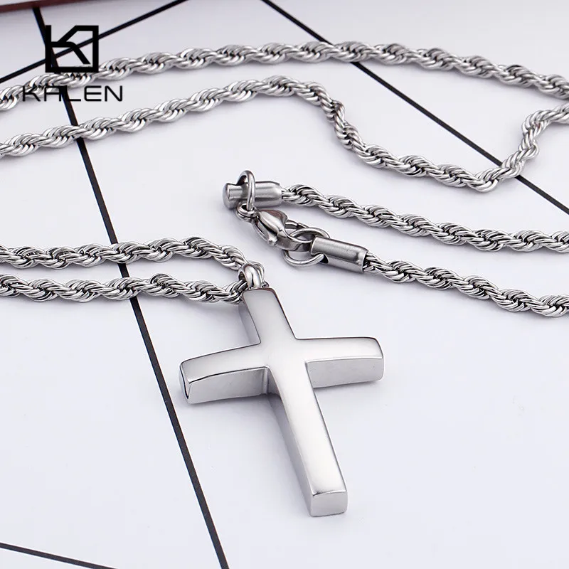 Kalen, новинка, трендовая Мужская цепочка с крестом, полированная, 60 см, нержавеющая сталь, золотой цвет, крест, ювелирное ожерелье, мужские дешевые ювелирные изделия