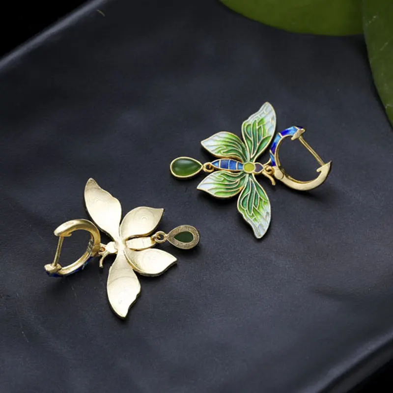 RADHORSE Jasper Earring Genuine 925 Sterling Silver Butterfly Modeling for Women Luxurious &amp Classic Style Fine Jewelry | Украшения и