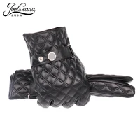 joolscana leather gloves for men winter gloves sheepskin touch screen tartan wrist mitten autumn drive tactical outdoor