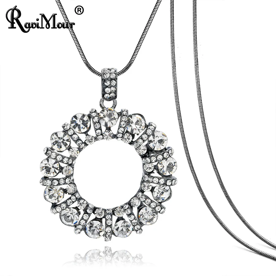 RAVIMOUR модное большое круглое ожерелье с подвеской для женщин серебряное черное