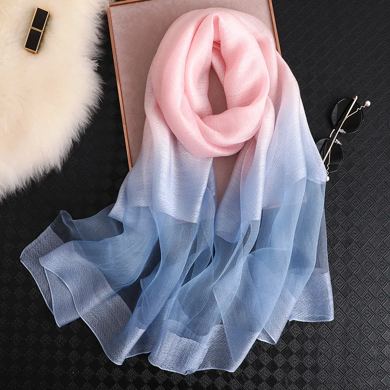 Powder blue Бренд летний женский шелковый шарф женский платок femme пашмины Шали Обертывания большой размер Scaves пляжное полотенце платок хиджаб для мусульман - Цвет: Powder blue