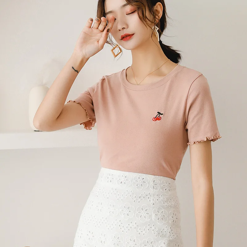 ZINMIN Футболка с принтом женские повседневные хлопковые топы круглым вырезом