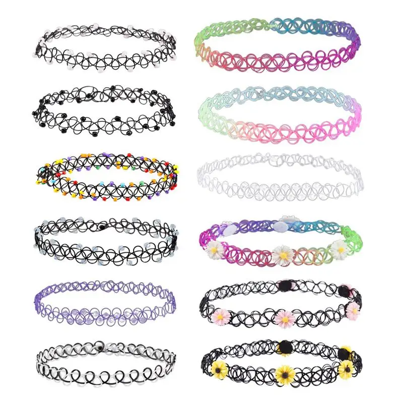 

12PCS Necklace Gothic Henna Tattoo Stretch Elastic Jewelry Value Pack