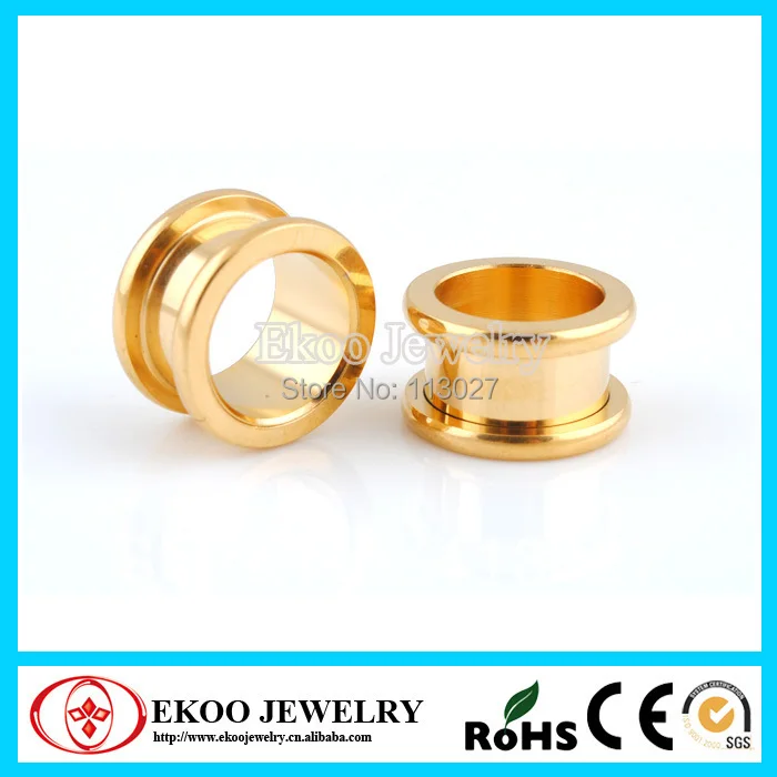 Золотые анодированные плоские туннели круглые ушные 1 6 мм-16 мм один из каждого