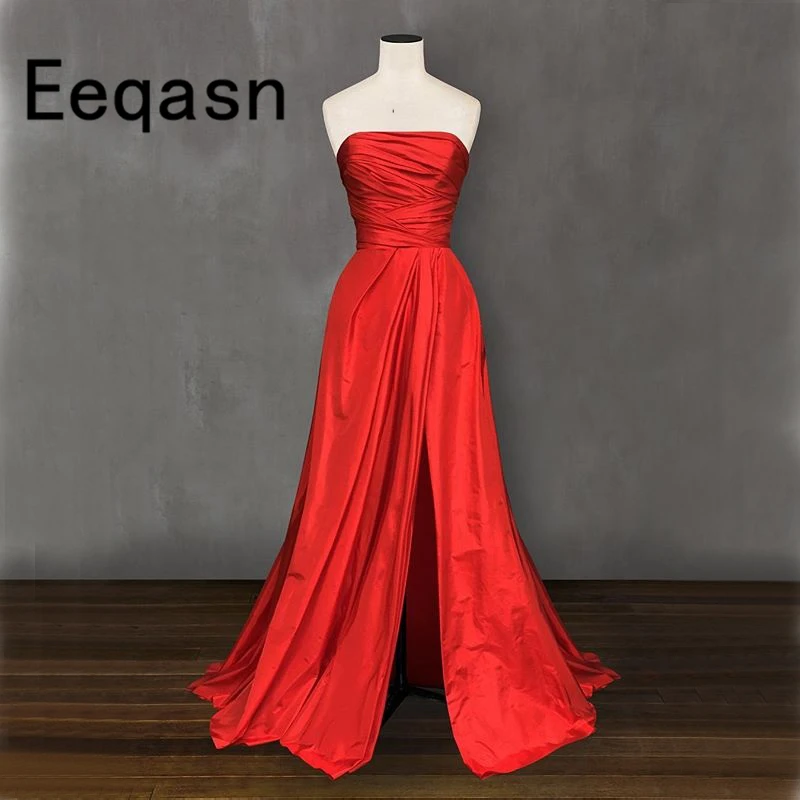 

Vintage 2020 A-line Prom Dresses Strapless Front Split Pleat Prom Dress for women Evening Party Dresses vestidos de fiesta