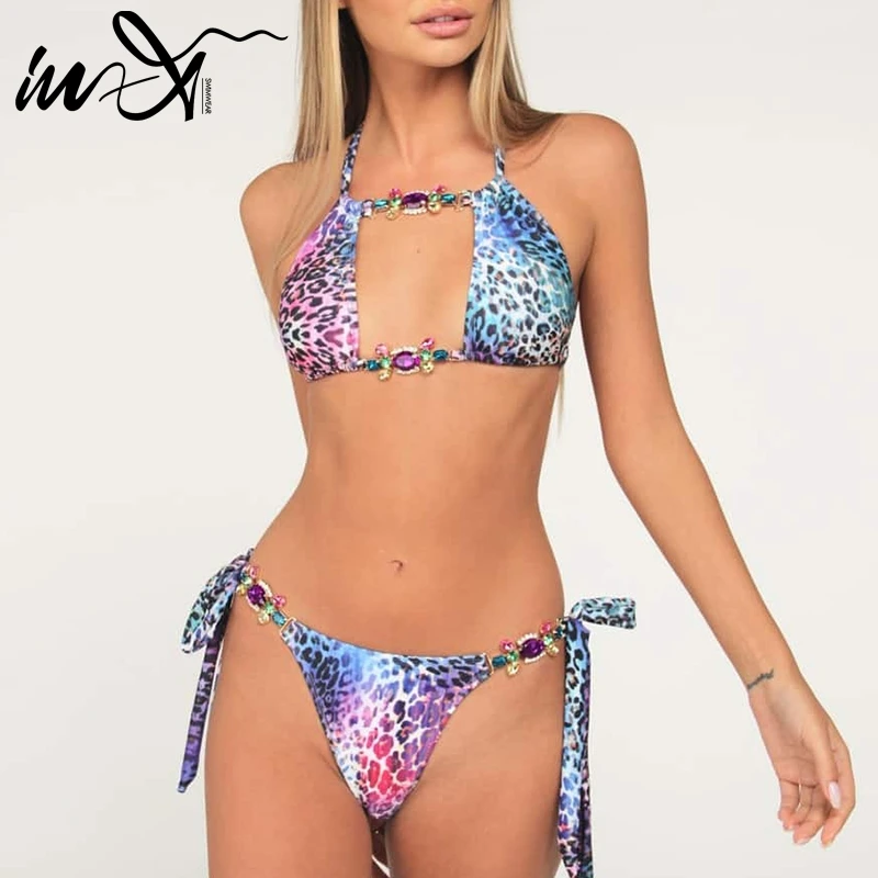 In-X алмазное бикини 2019 сексуальный леопардовый купальник с принтом Женская