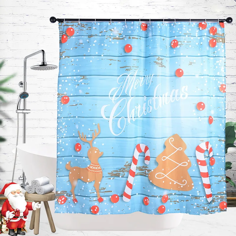 1PC Cartoon 3D Digital Printed Shower Curtains Polyester Washing Hanging Xmas Christmas Curtain 180x180cm | Дом и сад