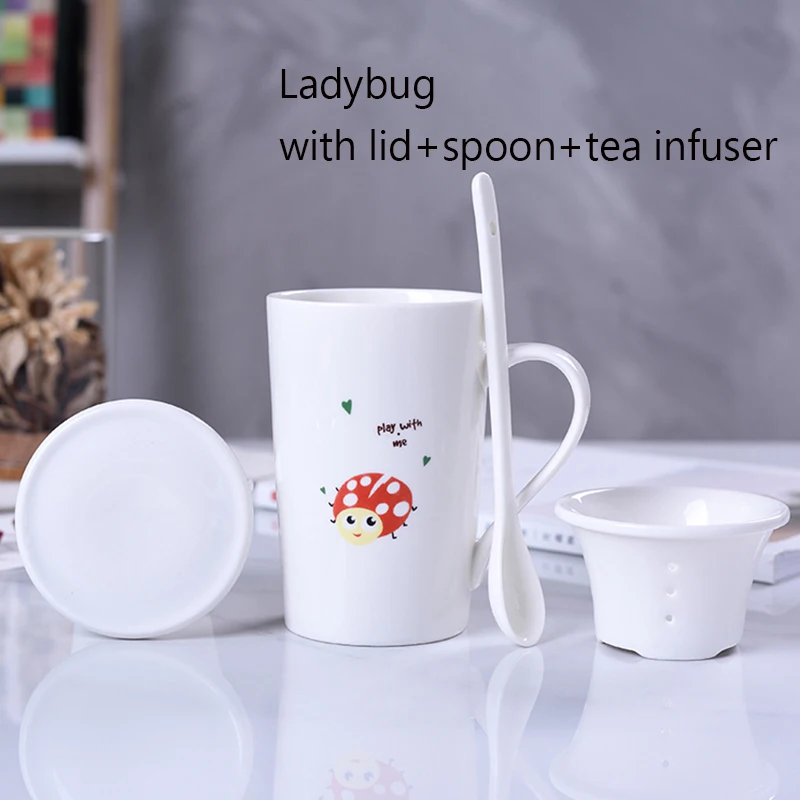 Ladybug Tea Infuser Unibird 400 мл Мультяшные керамические кружки с чаем для заварки влюбленных подарок кофейные кружки Питьевая чашка посуда для напитков молочный стакан для завтрака - Цвет: Ladybug Tea Infuser