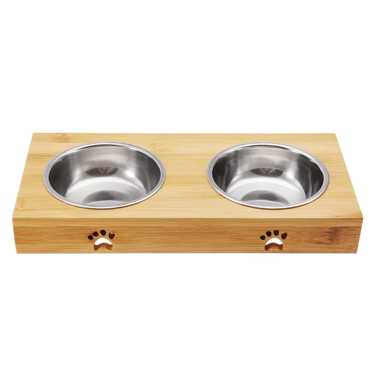 B-Double bowl Автоматическая кормушка для кошек и собак, миска для домашних животных, миска для собак, кошек, одинарная/двойная миска для домашних животных, нержавеющая сталь, бамбуковое блюдо для кормления собак, питание для домашних животных - Цвет: B-Double bowl