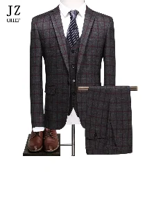 JZ CHIEF 3 шт клетчатый мужской костюм Slim Fit Свадебный костюм жениха куртка повседневный пиджак в деловом стиле брюки жилет элегантный костюм для выпускного вечера мужской