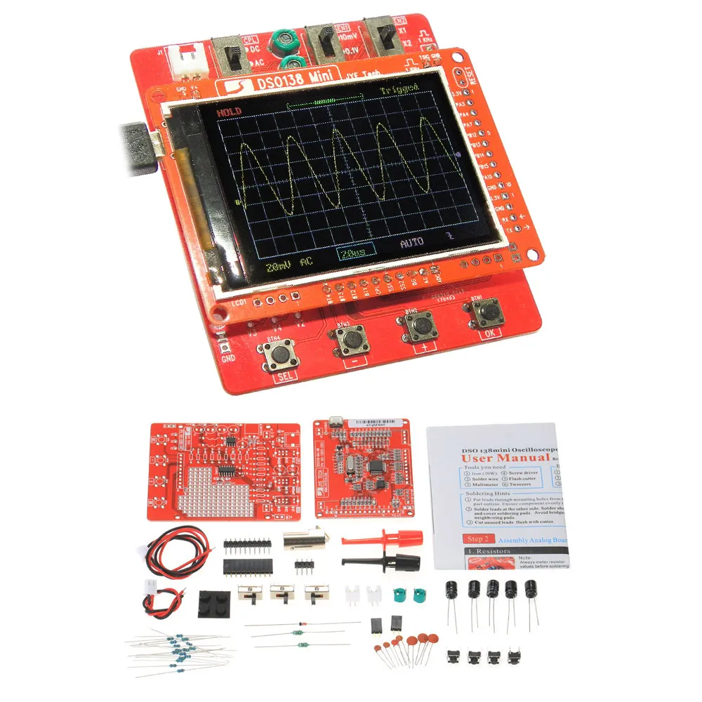 JYE Tech DSO138 Мини цифровой осциллограф DIY Kit SMD части предварительно припаянный электронный Обучающий набор 1MSa/s 0-200 кГц - Цвет: Красный