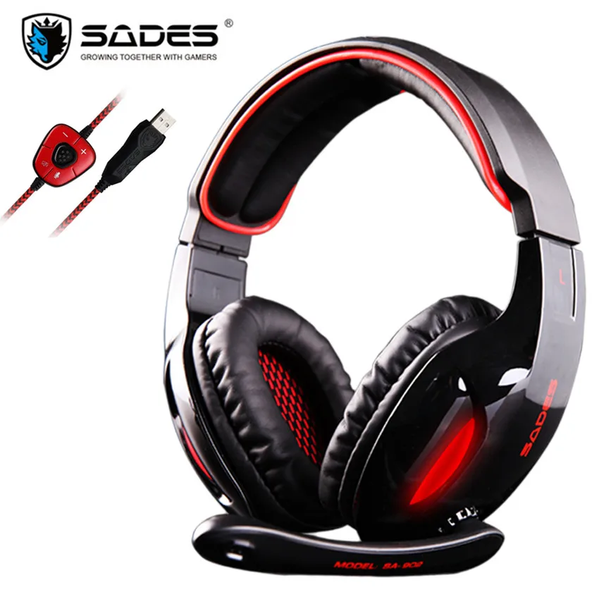 SADES SA 902 игровые наушники с микрофоном светодиодный светильник USB 7 1 объемный звук
