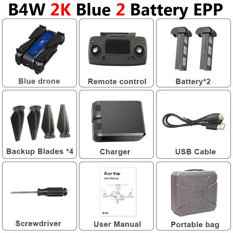 Blue 2 Battery EPP MJX B4W профессиональный 5G gps Дрон с камерой 2K HD WiFi FPV Бесщеточный анти-встряхивание 1,6 км RC Квадрокоптер Вертолет игрушки SG906 F11 - Цвет: Blue 2 Battery EPP