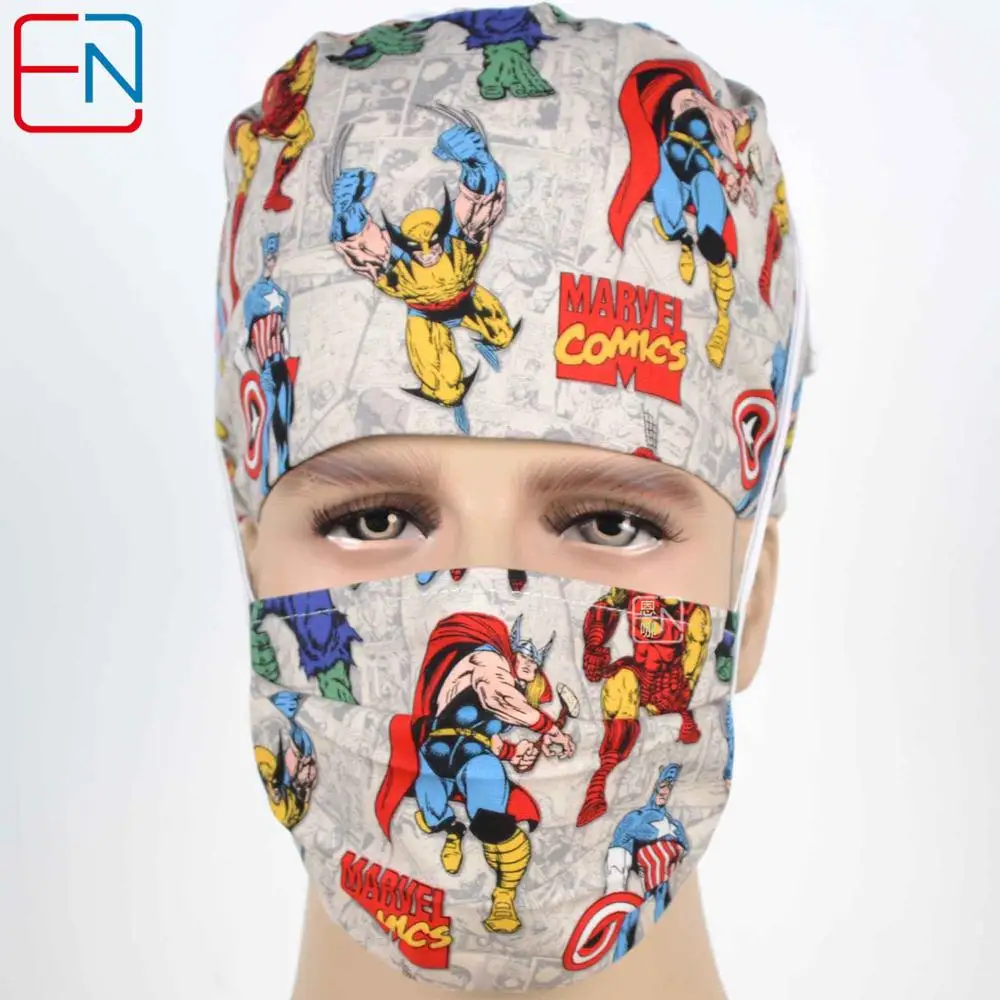 Cap and mask Новые Хирургические колпачки, медицинские новые Хирургические колпачки, маска для мужчин и женщин со свитером, хлопок, медицинские колпачки с принтом унисекс - Цвет: Cap and mask