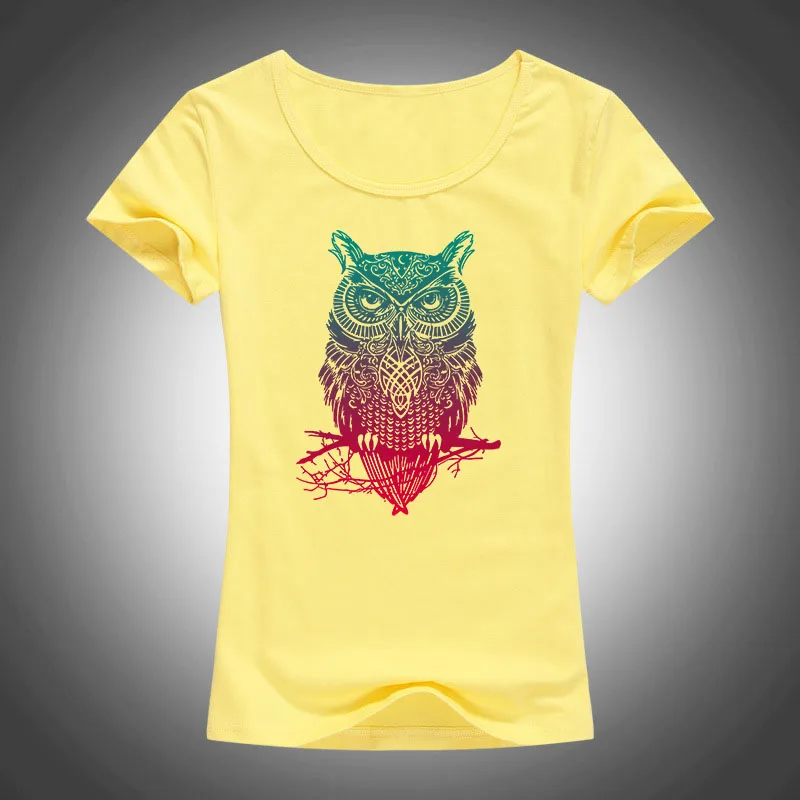 Новинка 2017 летняя женская футболка модная яркая с рисунком совы рубашки коротким