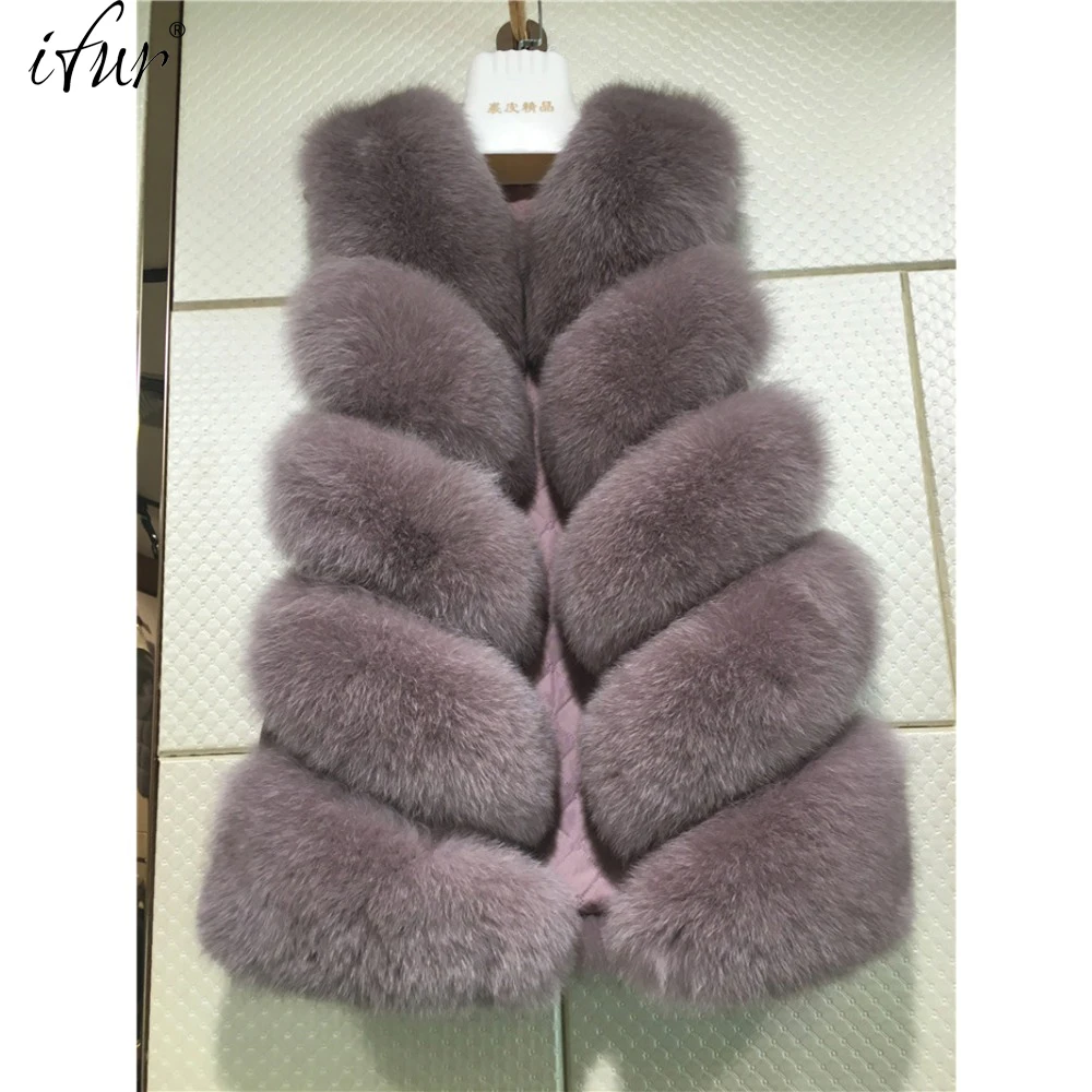 100% из натурального меха лисы Жилет зимняя высокого качества женская меховая