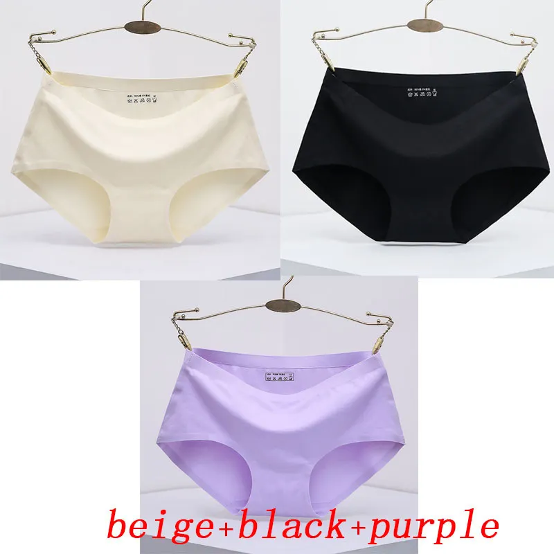 beige black purple 3 шт./лот, женские трусики, цельное бесшовное женское нижнее белье, трусы со средней талией, сексуальное хлопковое женское нижнее белье, трусы - Цвет: beige black purple