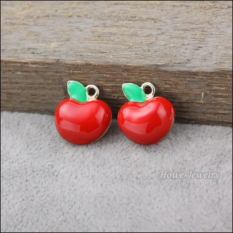 40 шт УФ Позолоченные красные Эмалевые Плавающие Подвески Подвеска apple подходит