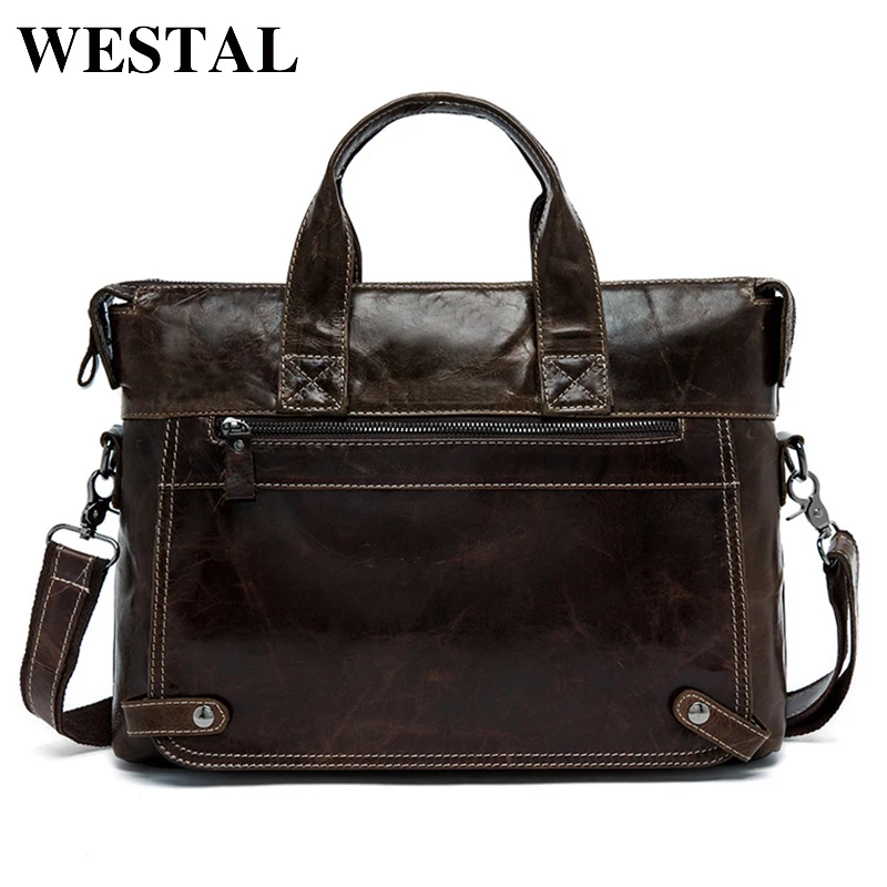 Мужские кожаные сумки портфель WESTAL через плечо для ноутбука из натуральной кожи