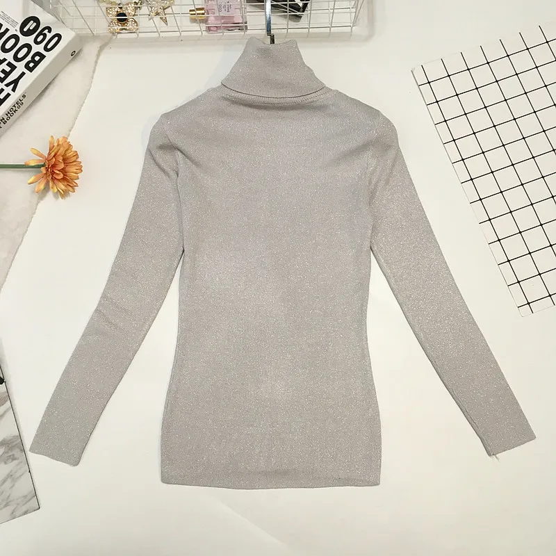 Женский вязаный свитер с высоким воротником Модный яркий Шелковый пуловер