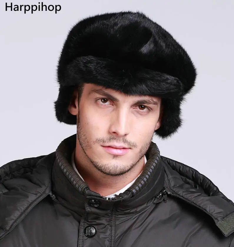 Harppihop, натуральный мех норки, меховая мужская шапка, теплая зимняя,, новинка