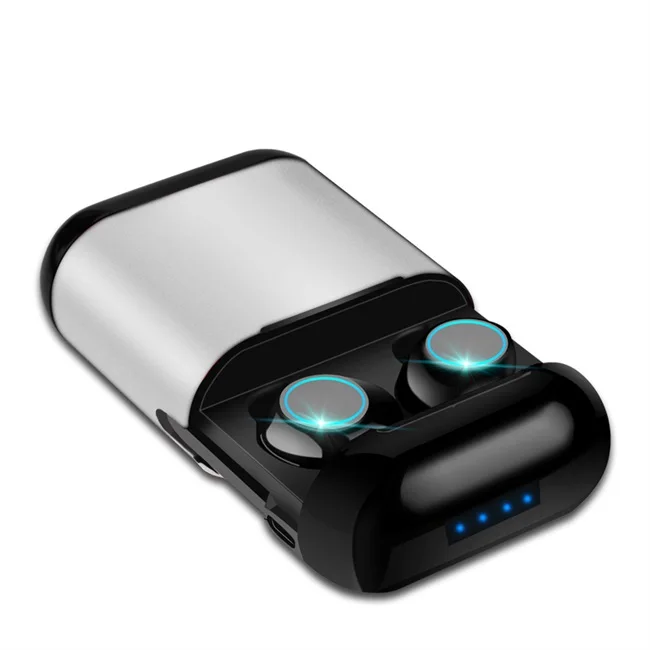 Silver TWS Bluetooth Eerphones наушники беспроводные наушники стерео гарнитура с микрофоном и зарядной коробкой - Цвет: Silver