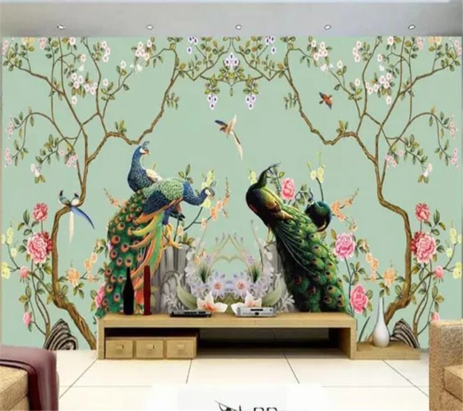 beibehang Custom wallpaper 3d mural flower bird peacock figure living room bedroom background papel de parede murals | Обустройство