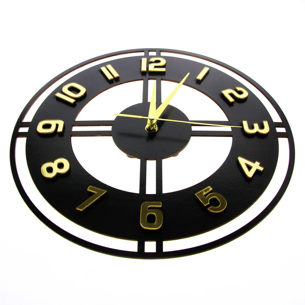 Деревенские винтажные деревянные акриловые бесшумные декоративные настенные часы с золотыми цифрами