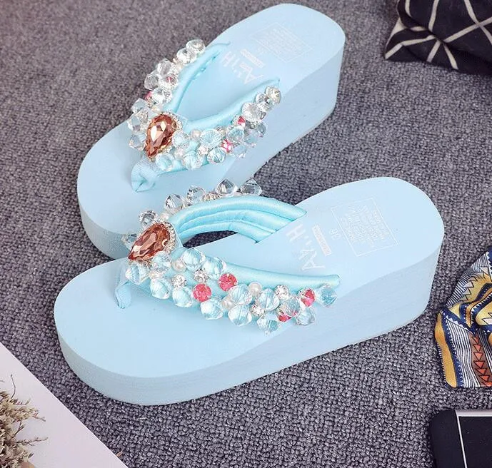 Роскошные большие блестящие шлепанцы стразы женские праздничные пляжные туфли