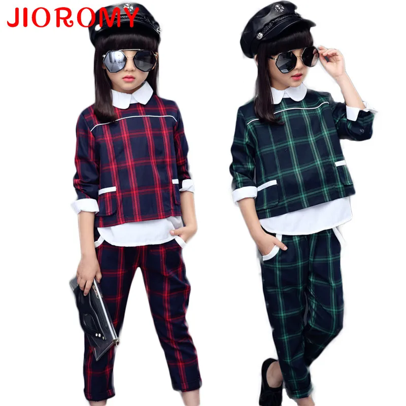JIOROMY/костюмы для девочек весенне-осенняя повседневная спортивная одежда в клетку
