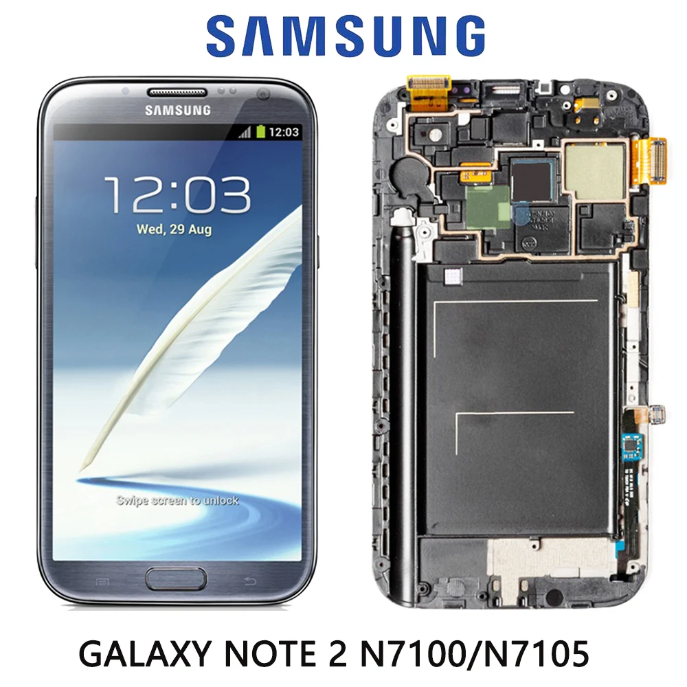 100% протестированный Оригинальный ЖК дисплей для Samsung Galaxy Note 2 N7100 N7105 с рамкой