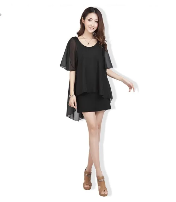 New Women Layered Backless Dress Ladies Short Sleeve Summer Chiffon Plus Size Casual Cotton Mini 22 | Женская одежда
