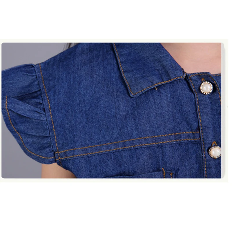 Хлопковое джинсовое платье с длинным рукавом-лепестком на возраст 2-12 лет |