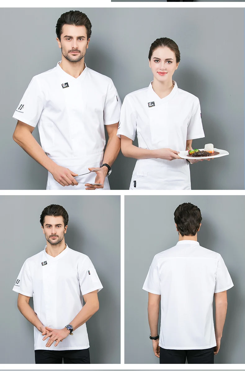 Униформа шеф-повара черно-белая пекарня Кухня Повара шеф-повара куртка короткий рукав дышащая повара рубашка Ресторан Cozinha питание одежда